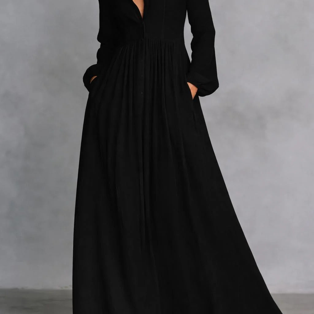 Jenna - Rochie maxi lejeră cu nasturi în față — imagine 1