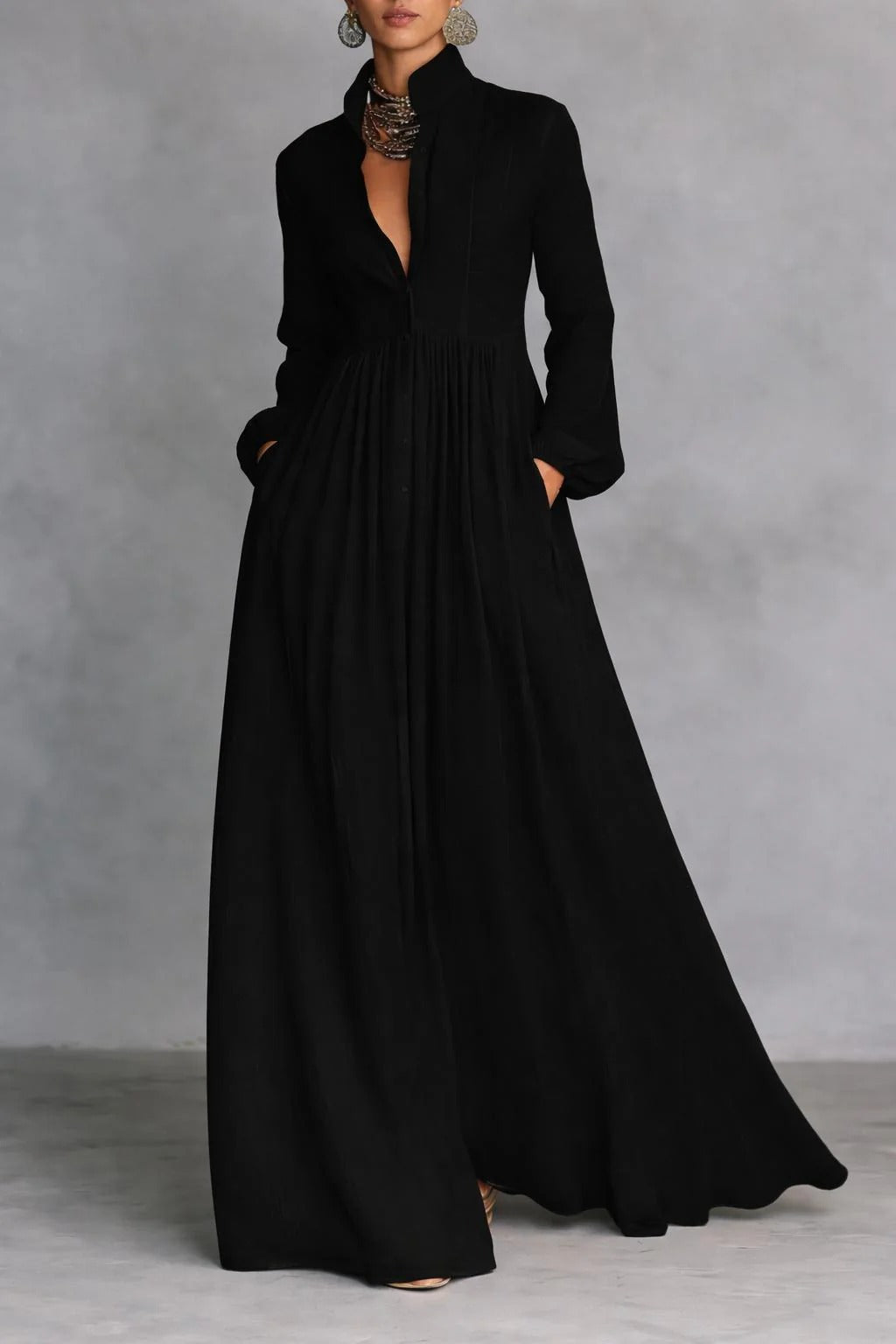 Jenna - Rochie maxi lejeră cu nasturi în față — imagine 1