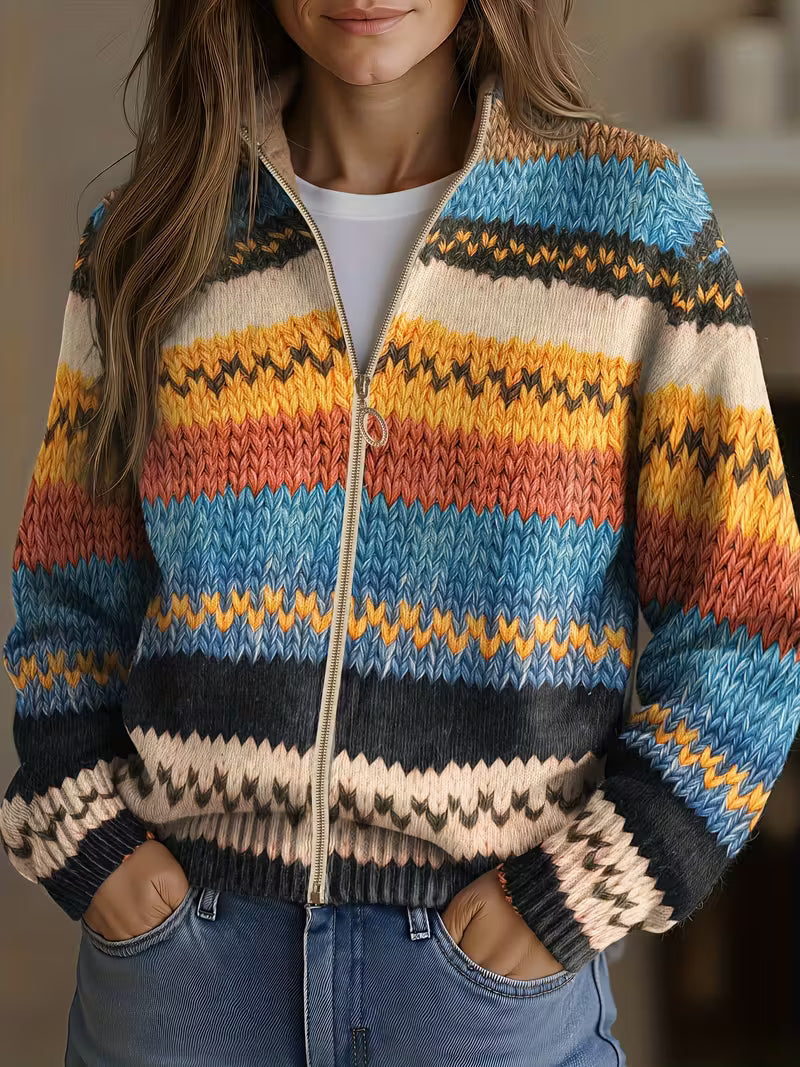 Jenna - Cardigan tricotat cu dungi zigzag multicolore — imagine 1