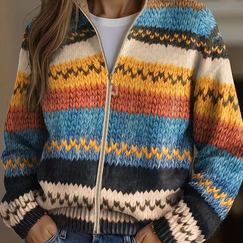Jenna - Cardigan tricotat cu dungi zigzag multicolore — imagine 1