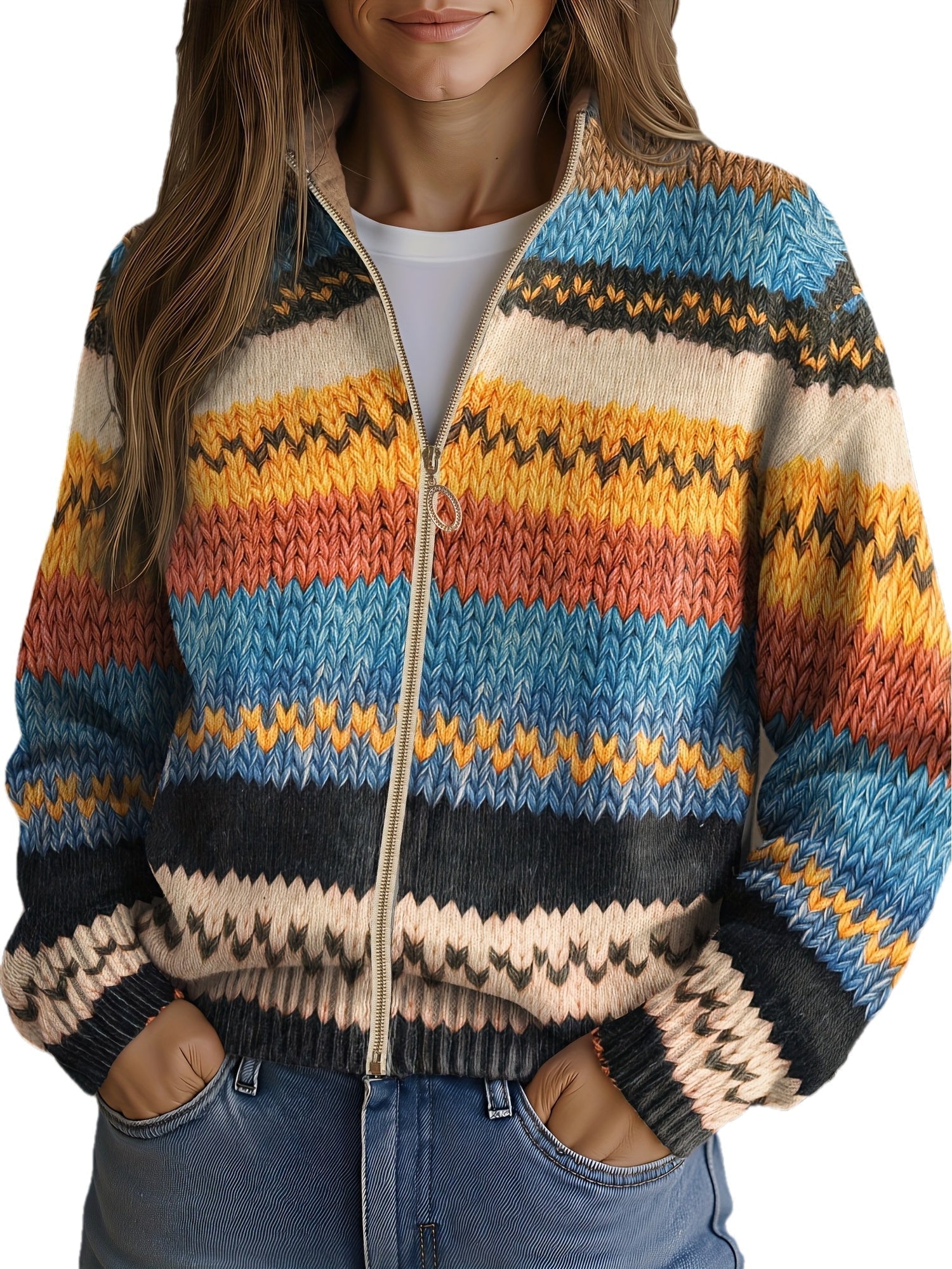 Jenna - Cardigan tricotat cu dungi zigzag multicolore — imagine 2