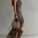 Jessica - rochie lungă asimetrică cu imprimeu etnic și crăpătură laterală — imagine 3