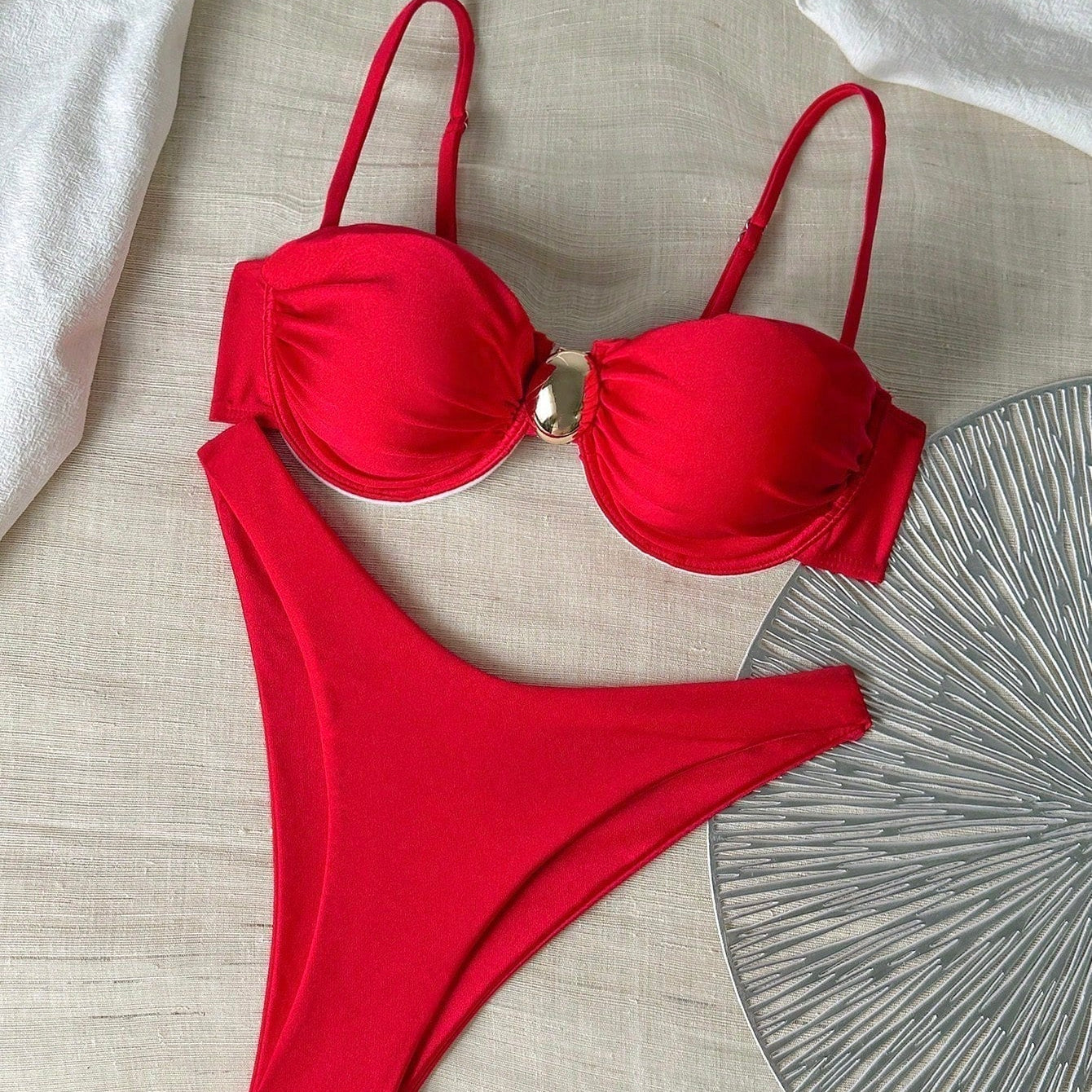 Jordan - bikini metalic cu croială înaltă și armătură detașabilă — imagine 1