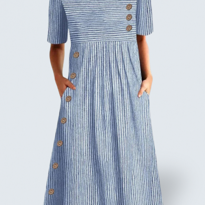 Josephine - rochie midi elegantă de vară cu dungi — imagine 1
