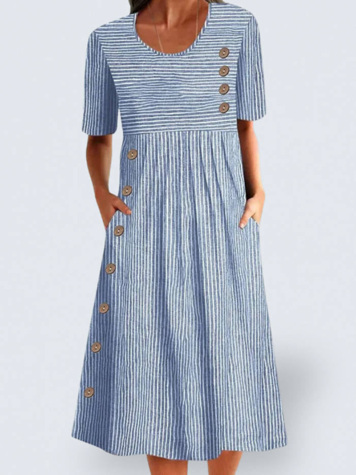 Josephine - rochie midi elegantă de vară cu dungi — imagine 1