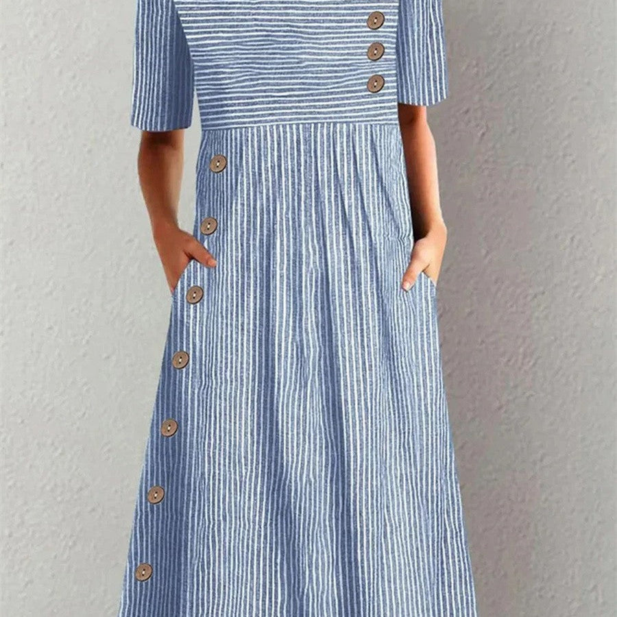 Josephine - rochie midi elegantă de vară cu dungi — imagine 2