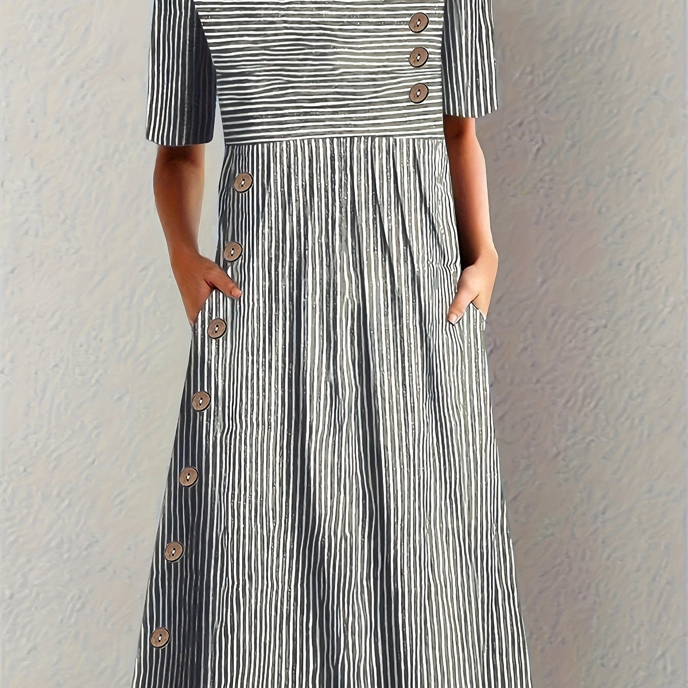 Josephine - rochie midi elegantă de vară cu dungi — imagine 4