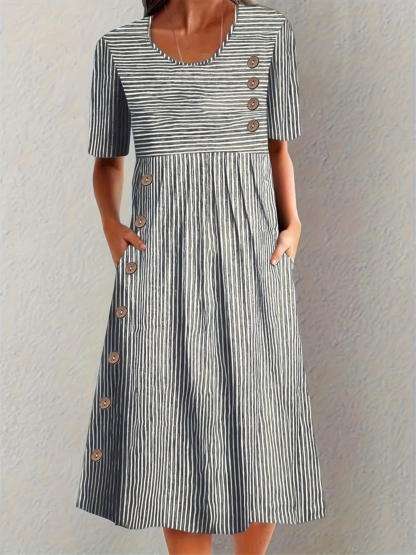 Josephine - rochie midi elegantă de vară cu dungi — imagine 4