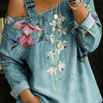 Juliette - top din denim, cu umăr gol — imagine 2