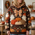 Hanorac cu glugă - dovleci de Halloween cu model de matlasare — imagine 1