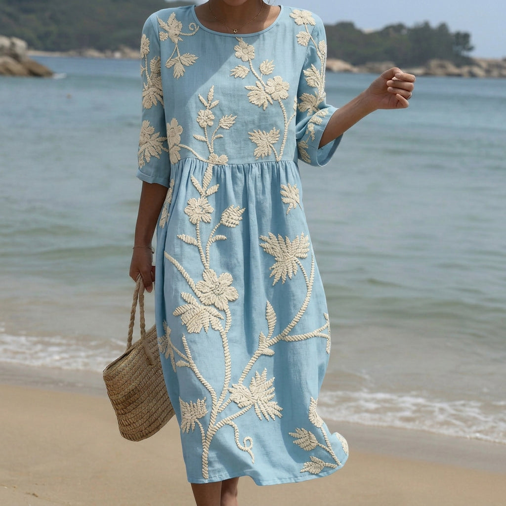 Keira - rochie midi cu imprimeu floral și cu plante — imagine 1