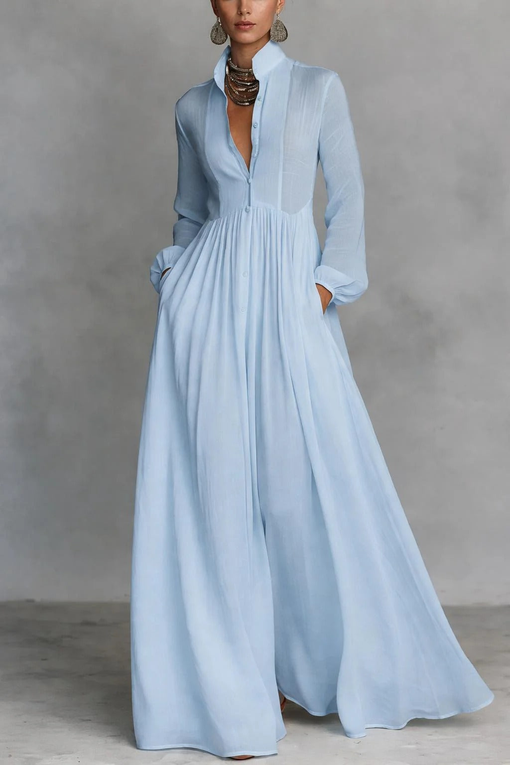 Kelly - rochie maxi cu nasturi în față și croială lejeră — imagine 1