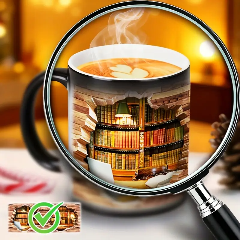 Cană ceramică cu raft de cărți magic și efect de căldură — imagine 4