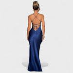 Kristen - Rochie din satin albastru-miezul nopții — imagine 6