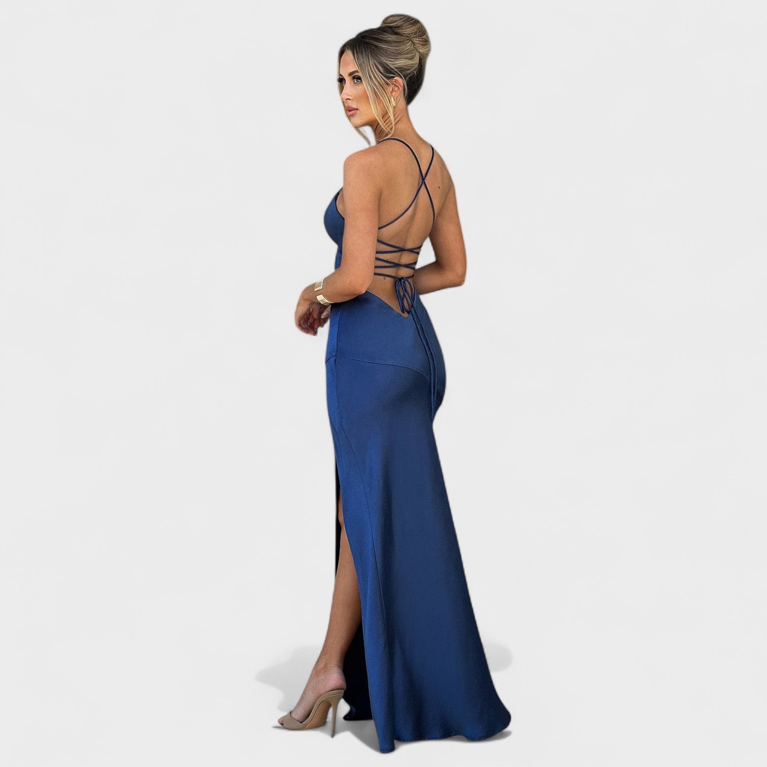 Kristen - Rochie din satin albastru-miezul nopții — imagine 7