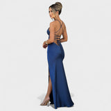 Kristen - Rochie din satin albastru-miezul nopții — imagine 7