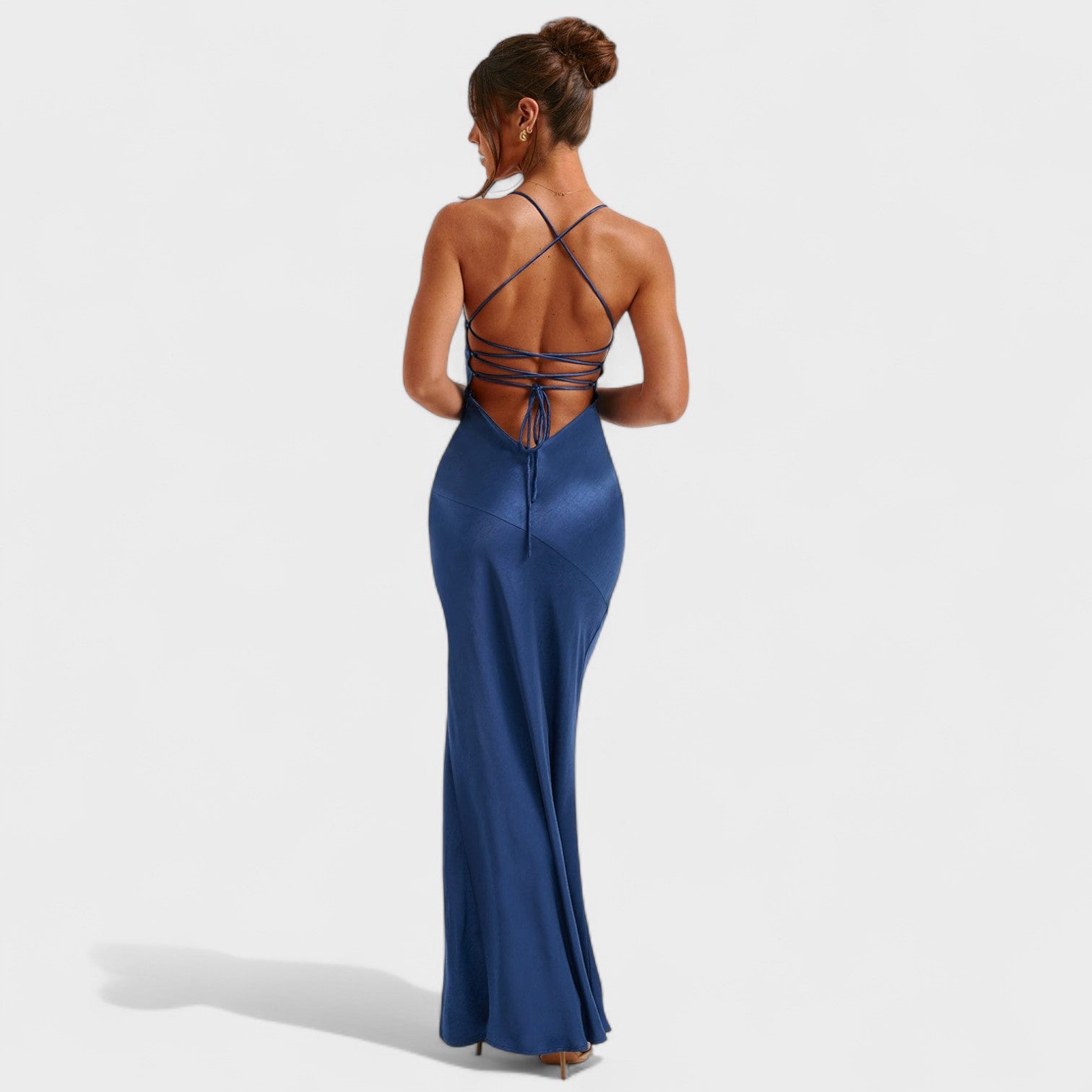 Kristen - Rochie din satin albastru-miezul nopții — imagine 9