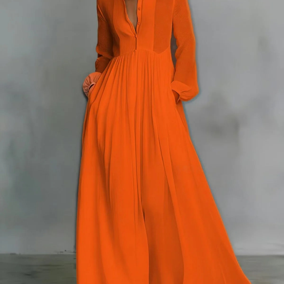 Kristen - Rochie maxi lejeră cu nasturi în față — imagine 1