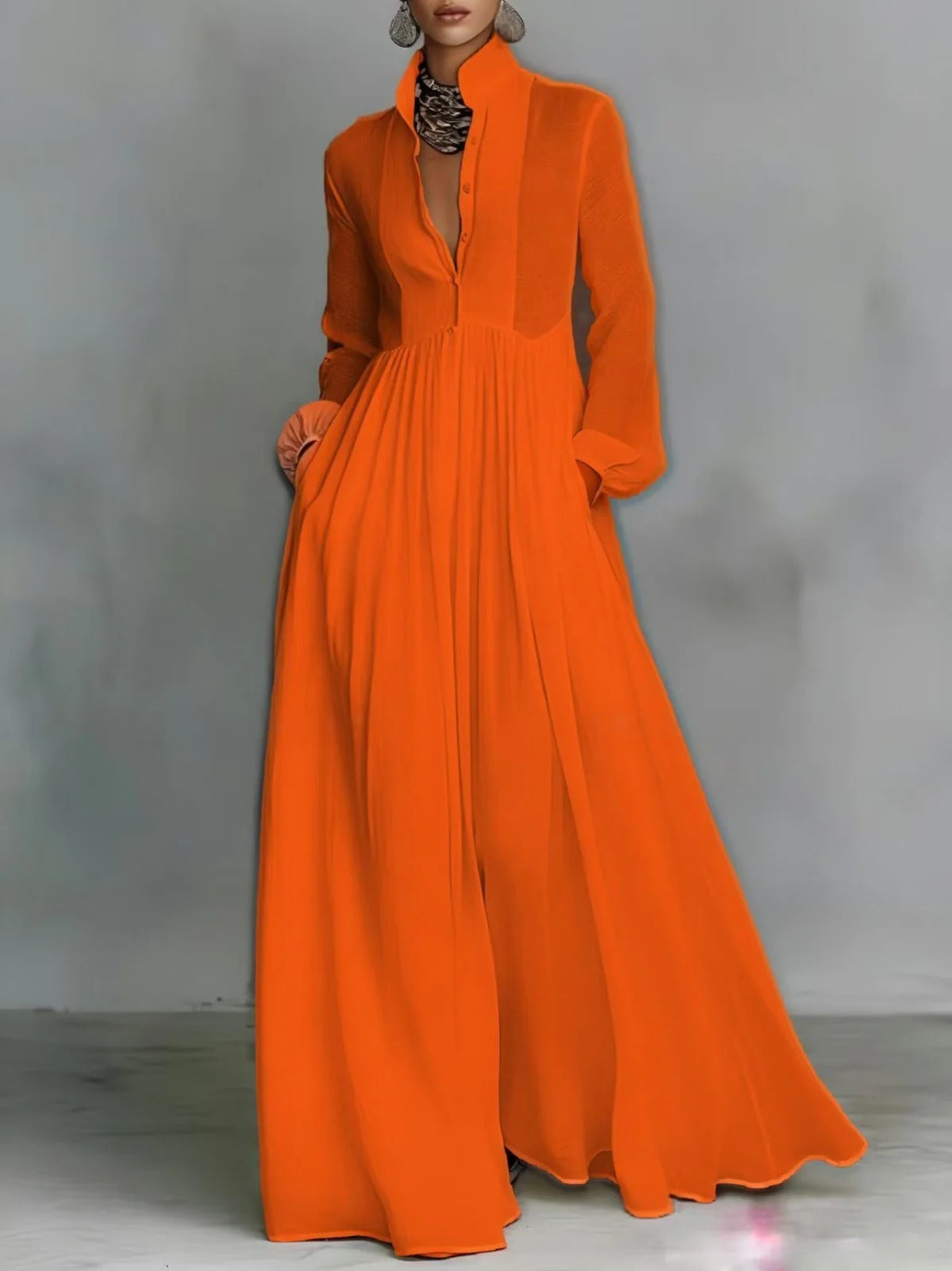 Kristen - Rochie maxi lejeră cu nasturi în față — imagine 1
