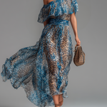 Lauren - rochie lungă din șifon cu imprimeu leopard și umeri goi — imagine 2