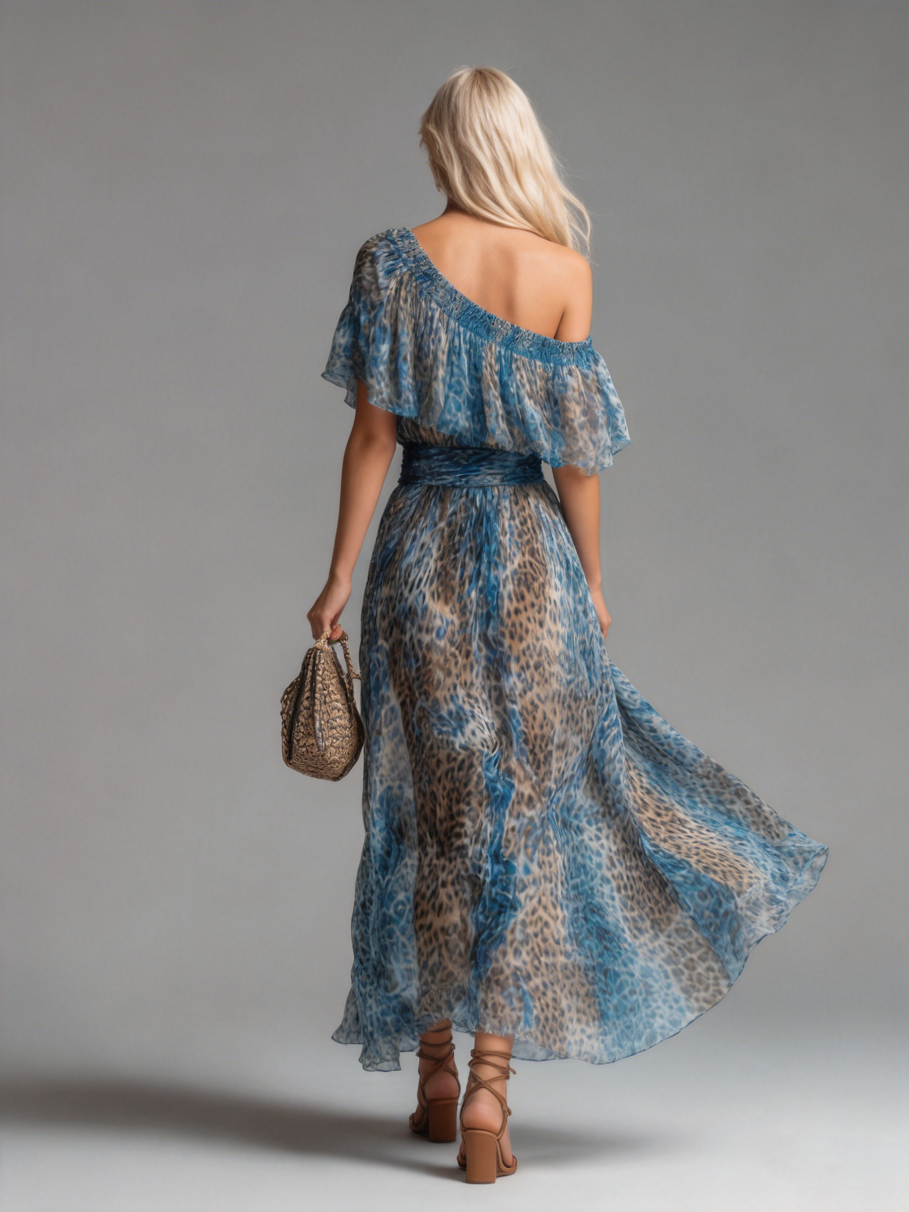 Lauren - rochie lungă din șifon cu imprimeu leopard și umeri goi — imagine 3