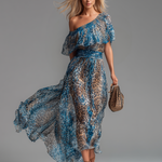 Lauren - rochie lungă din șifon cu imprimeu leopard și umeri goi — imagine 4