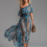 Lauren - rochie lungă din șifon cu imprimeu leopard și umeri goi — imagine 4