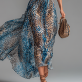 Lauren - rochie lungă din șifon cu imprimeu leopard și umeri goi — imagine 6