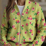 Lauren - Cardigan cu fermoar, model floral roz și lime — imagine 1
