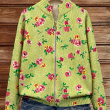 Lauren - Cardigan cu fermoar, model floral roz și lime — imagine 2