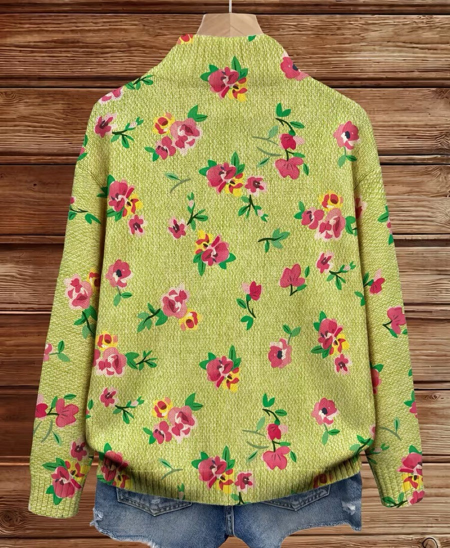 Lauren - Cardigan cu fermoar, model floral roz și lime — imagine 4