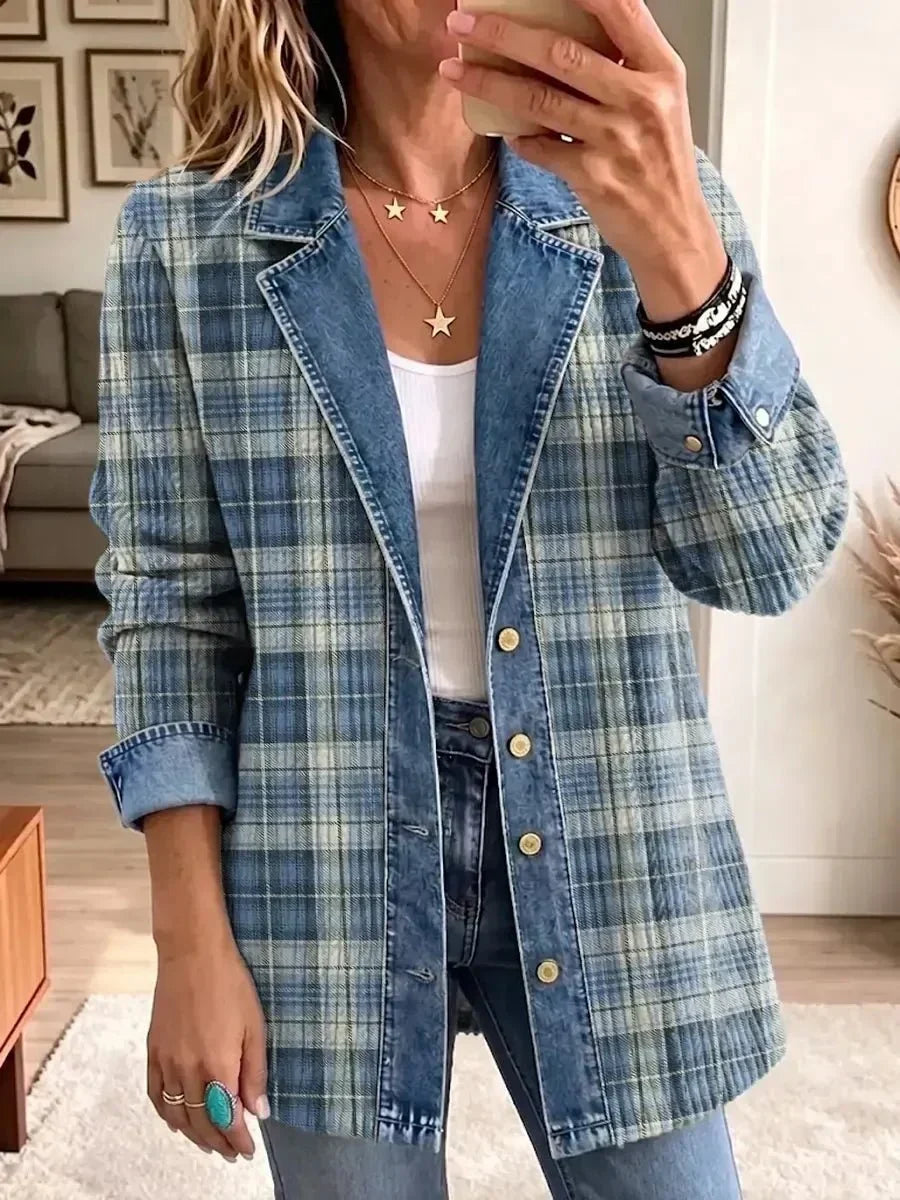 Leah - Jachetă din denim cu imprimeu artistic retro — imagine 1