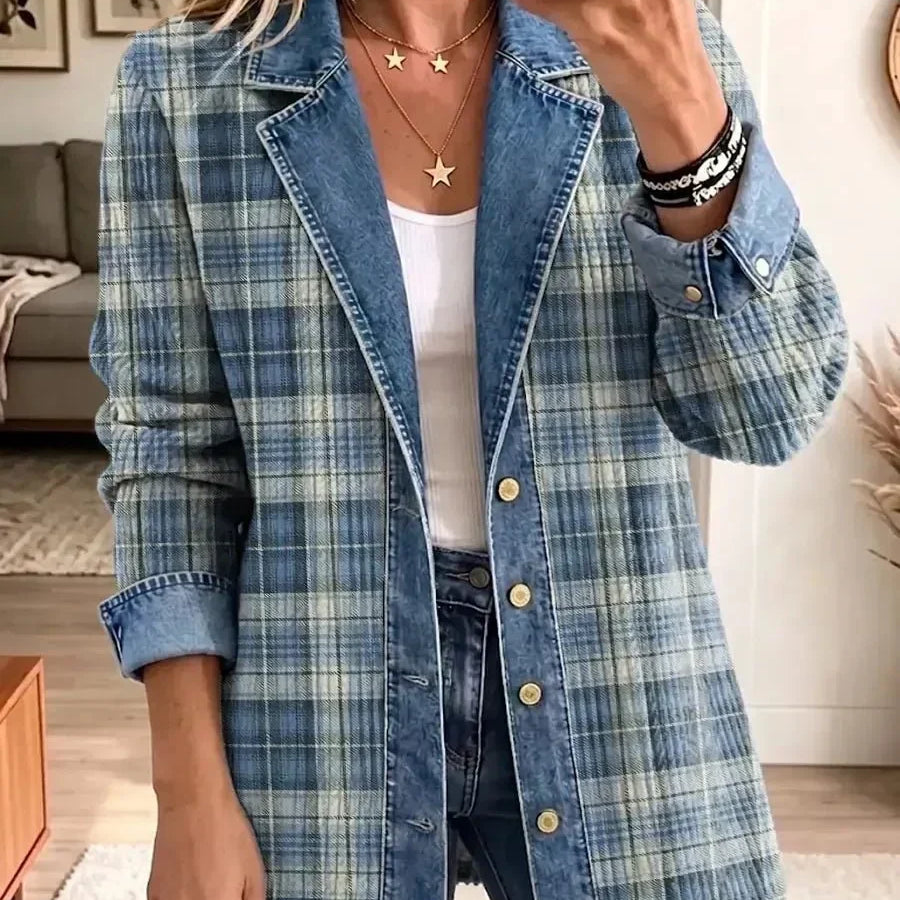 Leah - Jachetă din denim cu imprimeu artistic retro — imagine 1