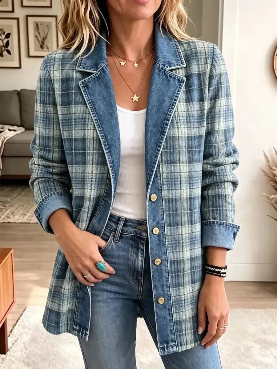 Leah - Jachetă din denim cu imprimeu artistic retro — imagine 2