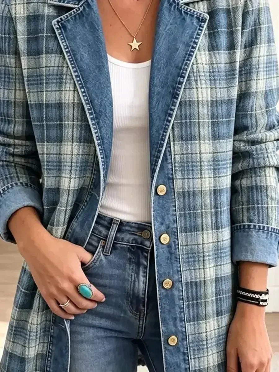 Leah - Jachetă din denim cu imprimeu artistic retro — imagine 3
