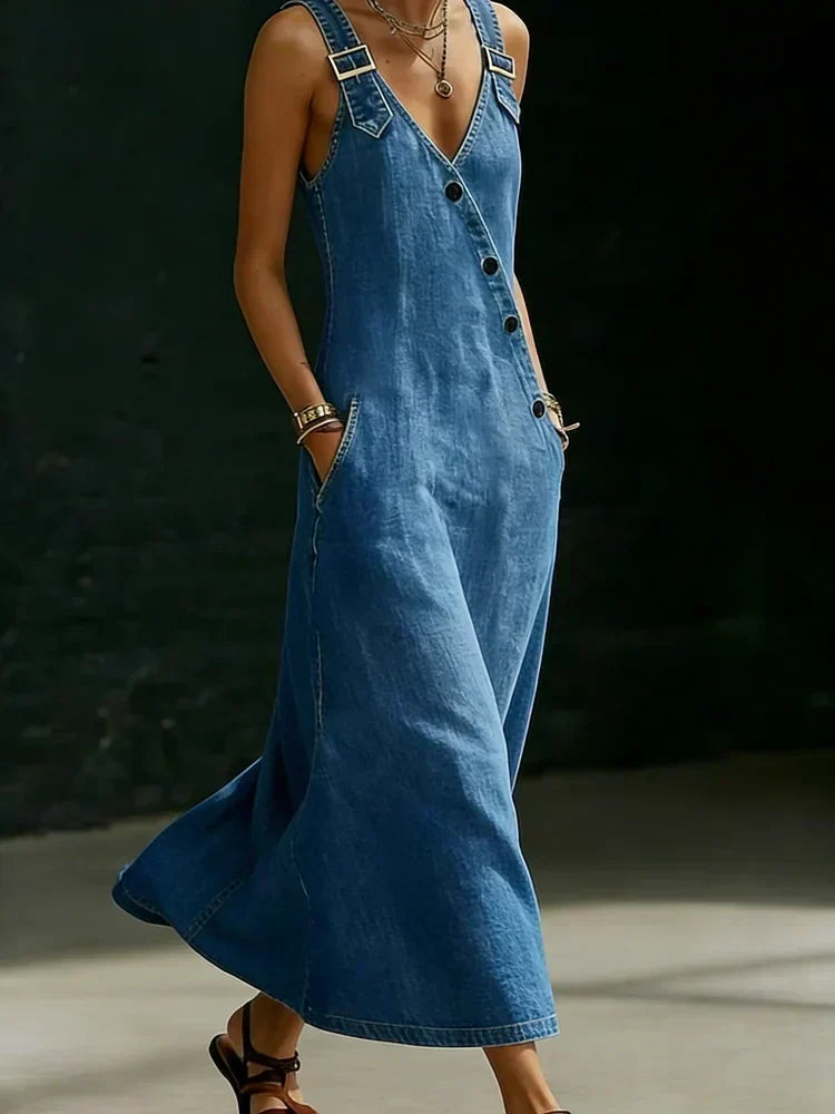 Lena - rochie lungă din denim cu nasturi — imagine 4