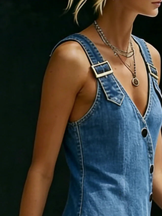 Lena - rochie lungă din denim cu nasturi — imagine 5