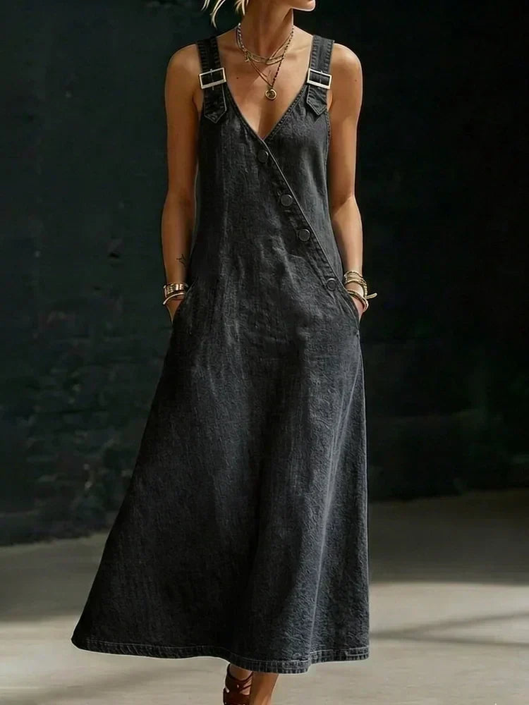 Lena - rochie lungă din denim cu nasturi — imagine 7