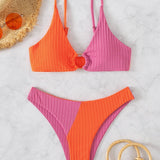 Leslie - Bikini cu talie înaltă, cu nervuri, în două nuanțe — imagine 4