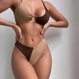 Leslie - Bikini cu talie înaltă, cu nervuri, în două nuanțe — imagine 6