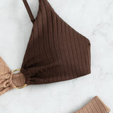 Leslie - Bikini cu talie înaltă, cu nervuri, în două nuanțe — imagine 10