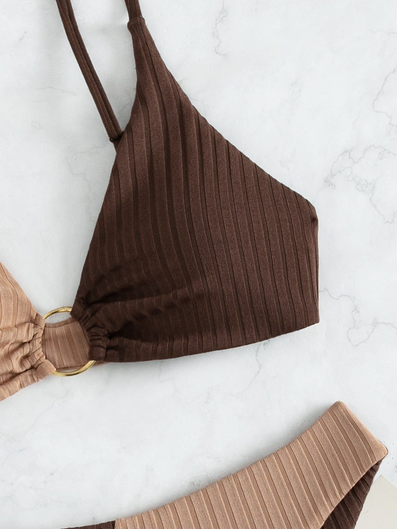 Leslie - Bikini cu talie înaltă, cu nervuri, în două nuanțe — imagine 10