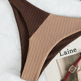 Leslie - Bikini cu talie înaltă, cu nervuri, în două nuanțe — imagine 11