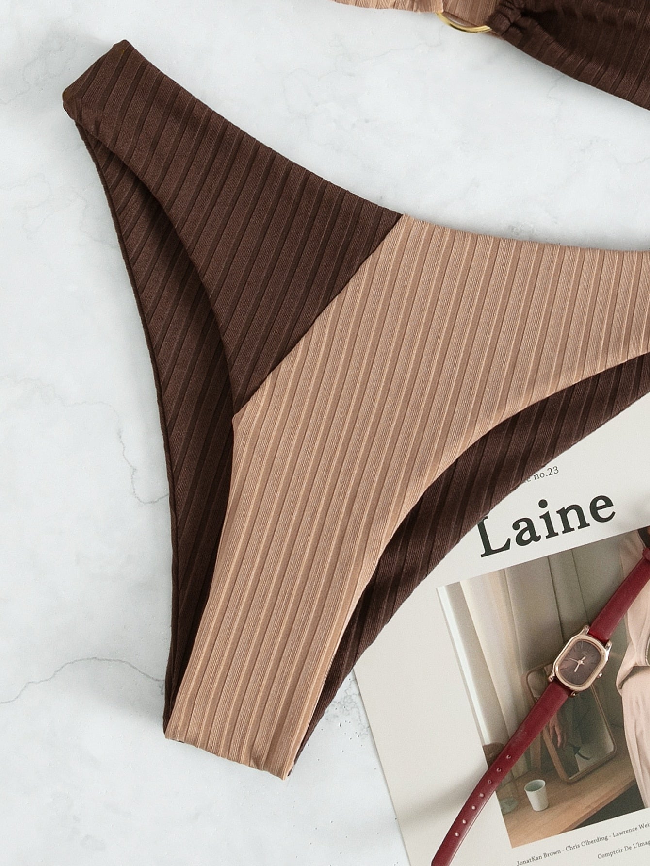Leslie - Bikini cu talie înaltă, cu nervuri, în două nuanțe — imagine 11
