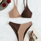 Leslie - Bikini cu talie înaltă, cu nervuri, în două nuanțe — imagine 12