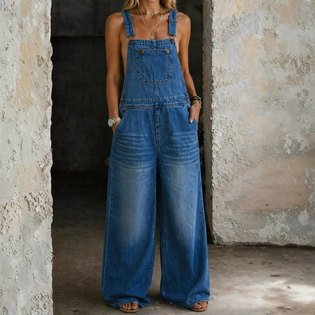 Liliana - salopetă din denim cu talie elastică — imagine 1