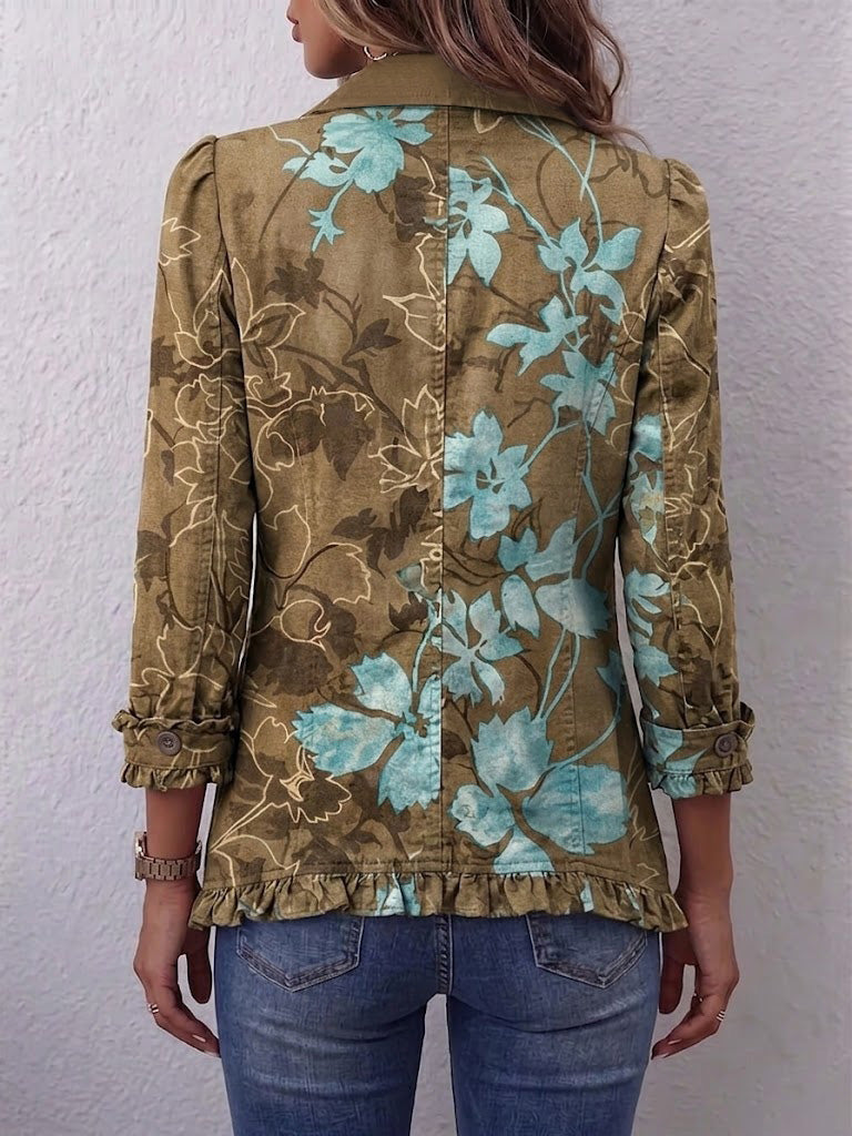 Lily - jachetă boemă cu volane, model retro cu imprimeu floral și gradient — imagine 2