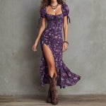 Lydia - Rochie midi cu mâneci bufante și imprimeu floral elastic, stil boho — imagine 1