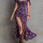 Lydia - Rochie midi cu mâneci bufante și imprimeu floral elastic, stil boho — imagine 2
