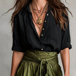 Lyla - set din două piese: tricou negru și fustă midi verde măsliniu — imagine 5